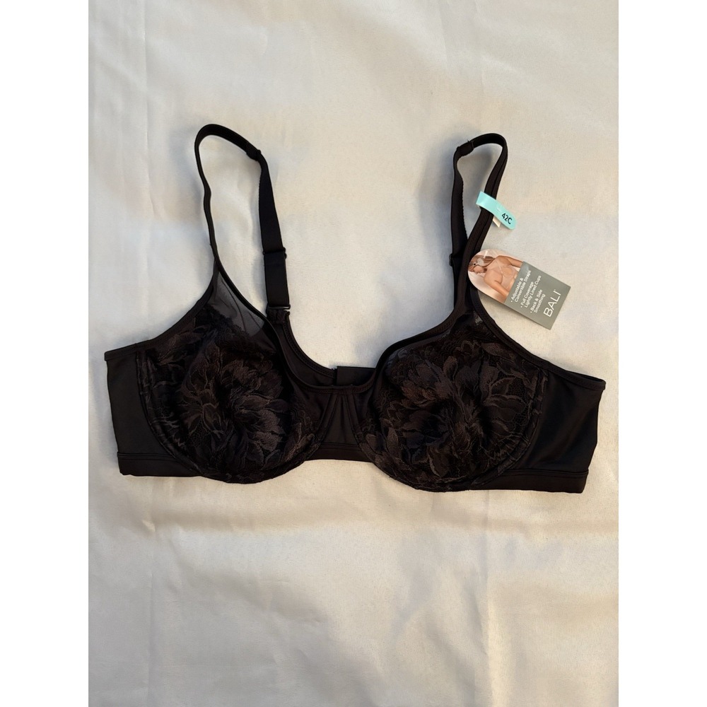 NEW Bali One Smooth U Lace Minimizer Underwire Bra DF3386 Black Womens Size 42C